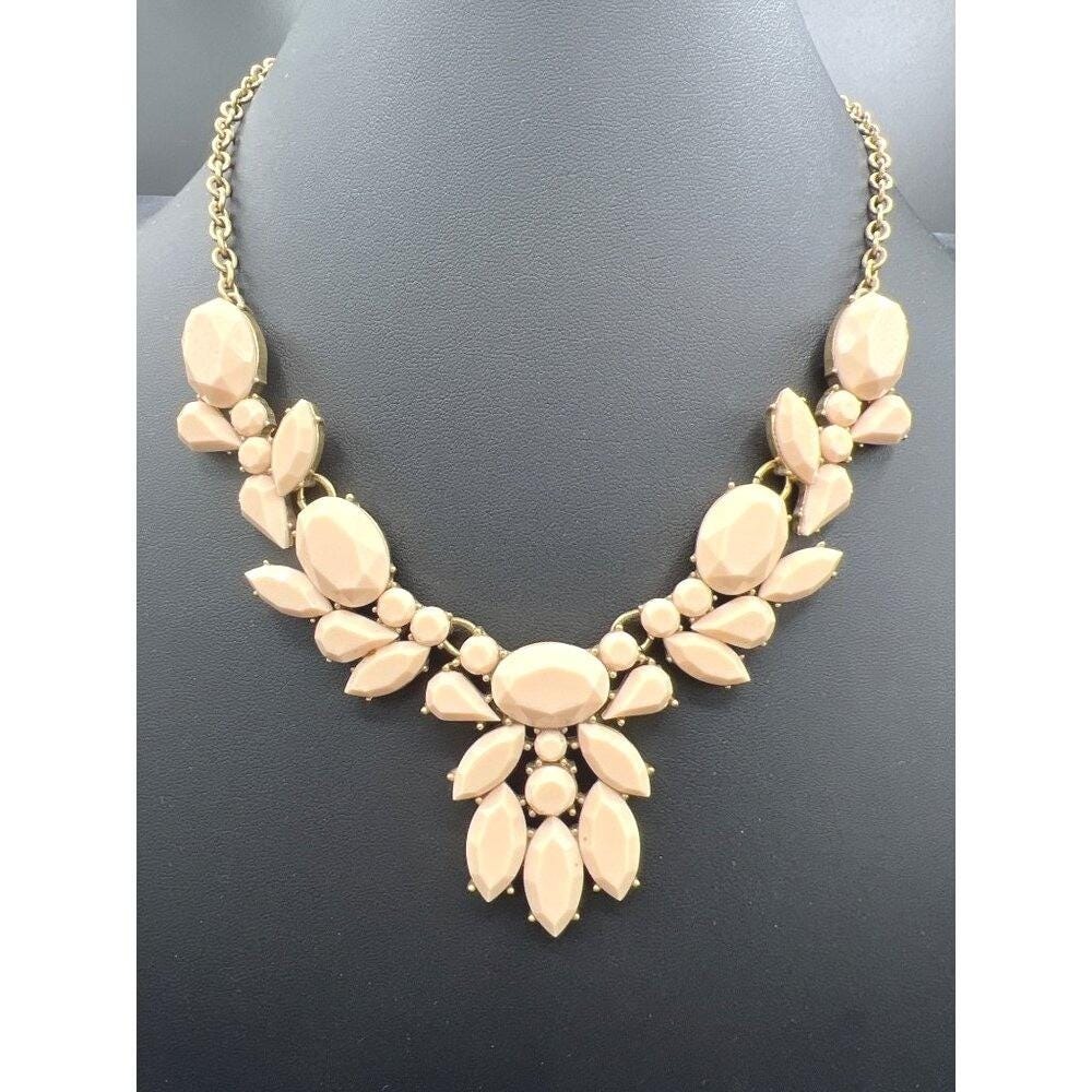 J.Crew Bib Necklace Statement Collar Cream‎ Faceted Flower Beads Gold tone
